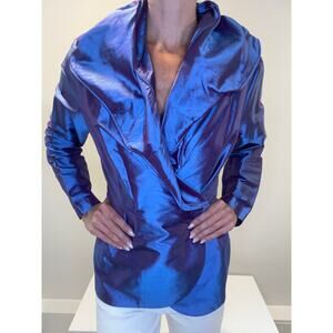 Lorain Croft 100% Silk Wrap Blouse Cocktail Metallic Shimmer Purple Small JL